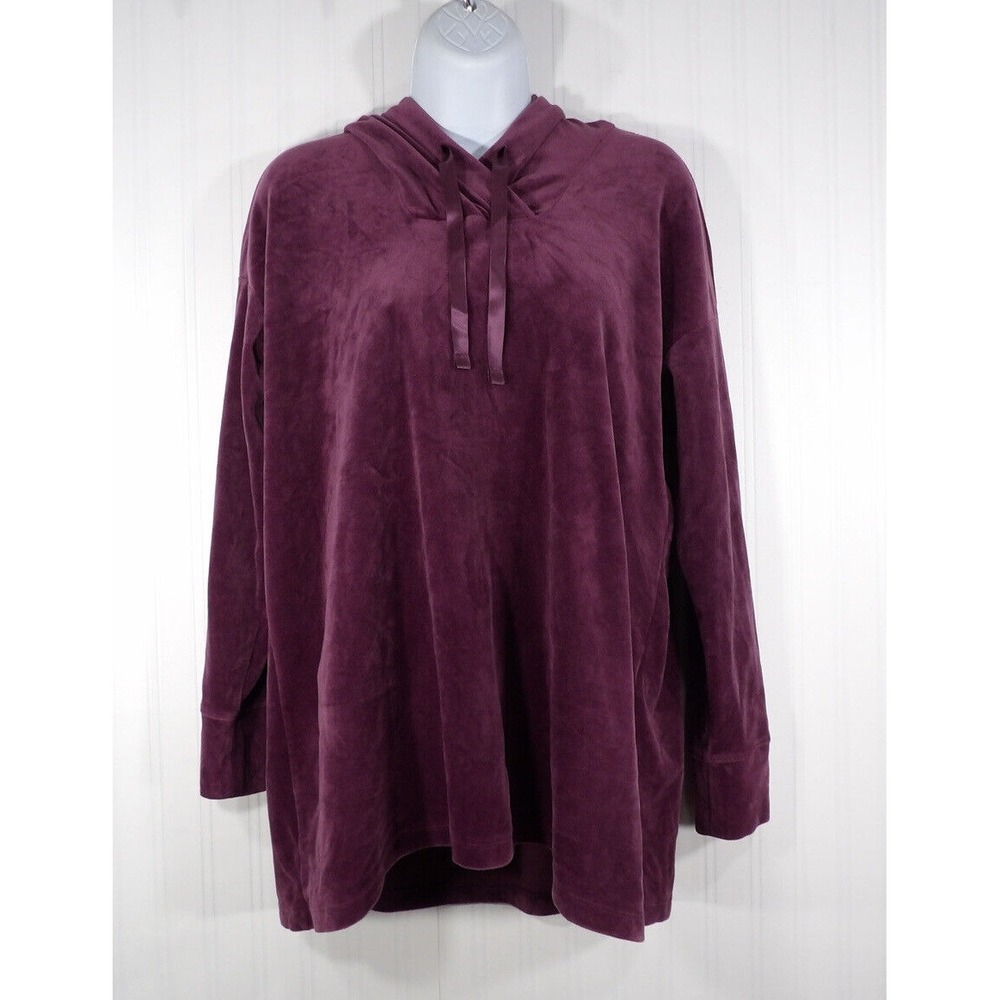 J. Jill Pure Jill Pullover Hoodie Size Small Deep Purple Plush Velour Top